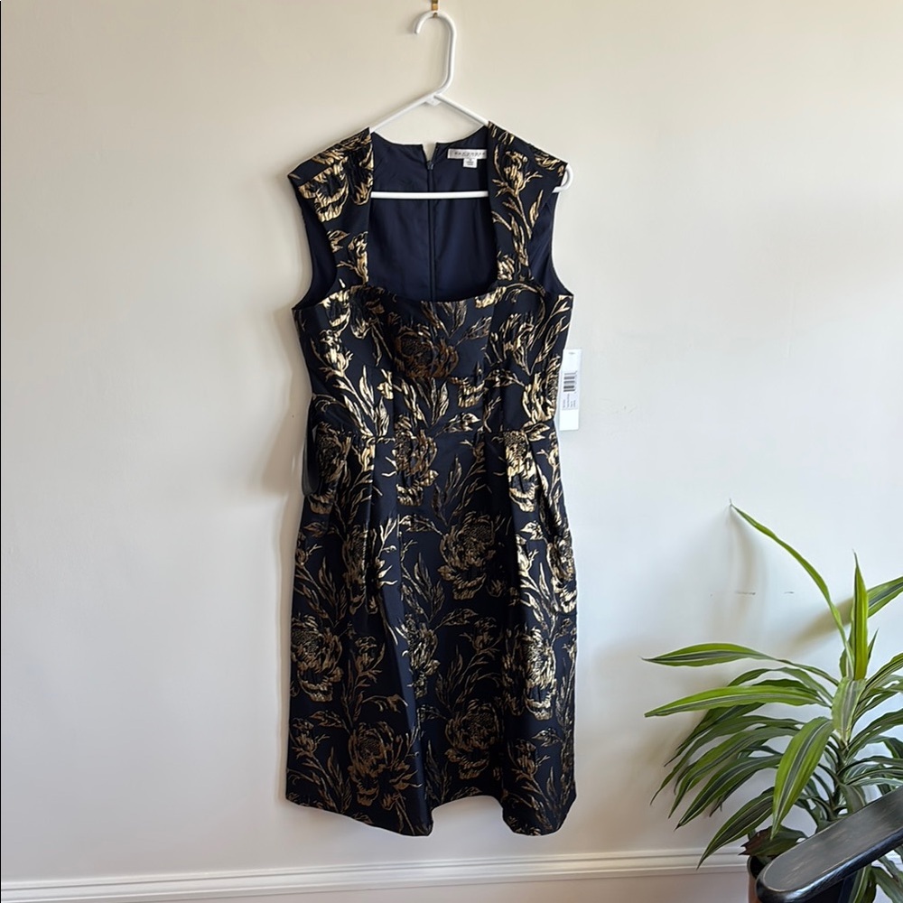 Kay Unger Navy and Gold Floral Dress
